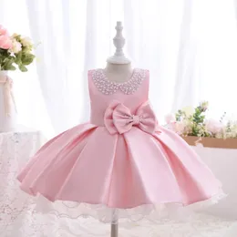 Girl Dresses Summer Dress Baby Pearl Bow Girls Party Wedding Tutu Princess For Kids Children Vestidos 2 4 6 8Y