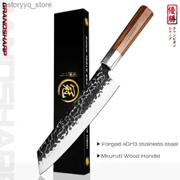 Küchenmesser, 20,3 cm, handgefertigtes Kochmesser, japanisches Küchenmesser, Kiritsuke PRO, zum Schneiden, Kochen, Werkzeuge, afrikanischer Holzgriff, Geschenkbox, GRANDSHARP Q240226