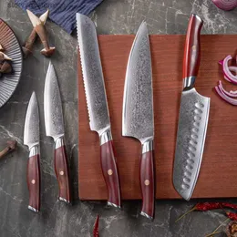 سكاكين المطبخ Amberknife 67 طبقة VG10 Damascus Steel Rosewood Chef Santoku الخبز فائدة تقشير سكين المطبخ مجموعة Q240226