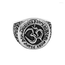 Pierścienie klastra OM Symbol Buddhism Zen Art Pierścień stal nierdzewna biżuteria klasa plemienna India joga motocyklowy mens hurtowy SWR0890A