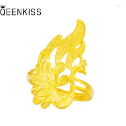 Cluster Rings QEENKISS 24KT Gold Peacock Ring For Women Adjustable Phoenix Fine Wholesale Jewelry Wedding Party Bride Ladies Gift RG593