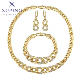 Xuping Gioielli Moda Fascino Placcato in oro Tre colori metallici Collana Orecchini Bracciali Set per le donne Regalo di festa di Natale 240220