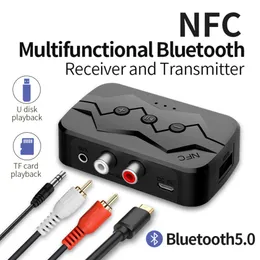 Receptor NFC 2 em 1 Transmissor Bluetooth Cartão TF Reprodução USB Adaptador RCA Call 5.0
