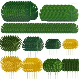 Decorative Flowers 95PCS Palm Leaves Golden Tropical With Stems Fake Leaf Plant For Hawaiian Party Beach Table Decorations