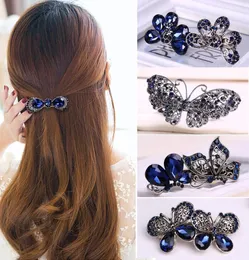 Kobiety moda kryształowy kryształ kwiatowy pinki damskie dziewczyny metale barrette motyl włosy