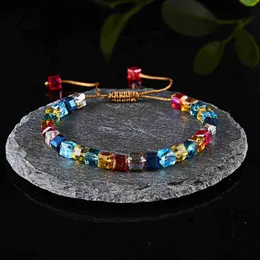 Beaded Rinhoo 1PC Handmade 4mm Shining Colorful Seven Chakra Crystal Bead Adjustable Rope Chain Bracelet For Women Female Charm Jewelry YQ240226