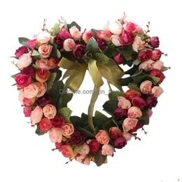 Decorative Flowers Wreaths Artificial Rose Flower Wreath Heart-Shaped Door For Front Wall Window Wedding Party Farmhouse Home Drop Dhlw2