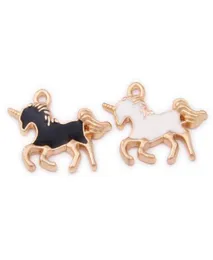 Einhorn-Charms, 200 Stück, 1521 mm, Emaille, Einhorn-Charm, Tier-Charm, Schmuckzubehör, DIY-Zubehör, Schwarz, Weiß, Farben 6333996