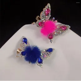 Hair Accessories Headdress Diamond For Female Plush Ball Girls Side Clip Korean Style Hairpin Butterfly
