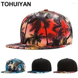 Bollmössor Tohuiyan Hawaiian Summer Cap för män 3D -tryck Snapback Hat Street Dance Hip Hop Women Plat Visor Baseball Hats Gorras