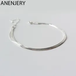 Anenjery Simple 925 Sterling Silver Snake Bone Chain Anklet Bracelet for Women Girl Gift S-B348228T