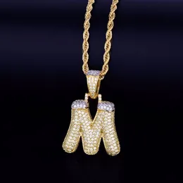 Men's Snow Bubble Letters Necklaces & Pendant Charm Ice Out Cubic Zircon Hip hop Jewelry With Rope Chain 261m