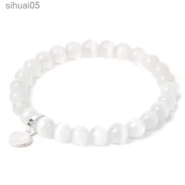 Beaded 8 mm White Moonstone Beads Bracelets Women Mineral Stone Balance Yoga Mala Prayer Braelet Men Classic Handmade Stretch Bangle YQ240226