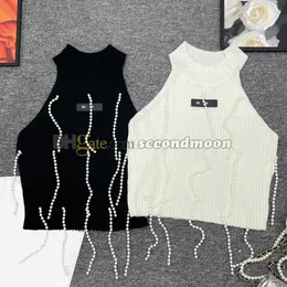 Pearl Tassel Tanks Top Women Sexy Halter Vest Summer Breathable Sleeveless Knitwear Knitted Shirt