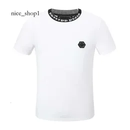 philip plein skjorta pp mäns t-shirts original design sommartröja plein t-shirt pp bomull rhinestone skjorta kort ärm 123 svart vit färg 3466 Phillip plein