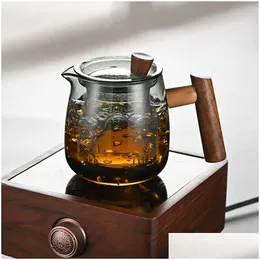 Other Drinkware Wooden Handle Teapot Office Three-Piece Cup Glass Tea Set Drop Delivery Home Garden Kitchen Dining Bar Dhhoz