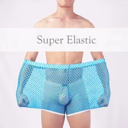 Cuecas homens malha shorts ver através de roupa interior respirável verão super elástico solto treino de fitness para masculino casual homewear S-XL
