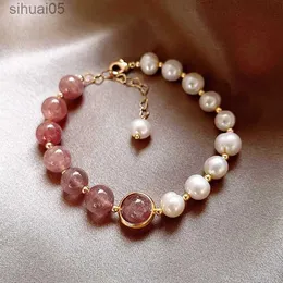 Bracciale in rilievo di perle di pietra naturale di cristallo di moda coreana per le donne Braccialetti di perline di fascino vintage femminile Gioielli regalo di San Valentino YQ240226