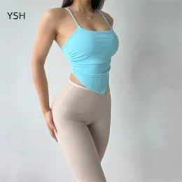 Bras Yushuhua Sexy Sling Yoga Top Side Folds Beauty Back Yoga Weste ärmellose Sport Top Gym Frauen Fitness Running Tops Padde Padde