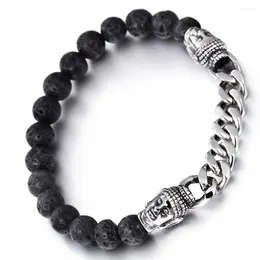 Link braccialetti naturale Onyx Buddha Buddha Testa Bracciale per perline Bracciale Bracciale Gioielli in acciaio inossidabile femmina elastica