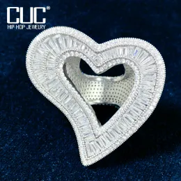 Ringe großer Herz Liebesform Ring für Männer Frauen Bling Baguette Zirkon Ringe Kupfer Charme Silber Farbe Mode Hip Hop Schmuck für Geschenk