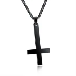 Männliche schwarze St. Peter's umgekehrte Kreuz-Anhänger-Halskette für Männer Edelstahl-Halsband Crux de Sanctus Petrus Schmuck Männer Neckl269o