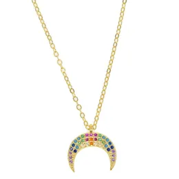 2018 Nya anlända smycken till julklapp Rainbow CZ Colored Stone Crescent Moon Hord Charm 925 Sterling Silver Pendant Necklace3078