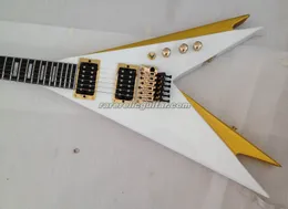 Carvin Kiss Vinnie Vincent Pearl White Gold Double V Electric Guitar Block Inlay Floyd Rose Tremolo Bridge Locking Nut, Whammy Bar Gold Hardware