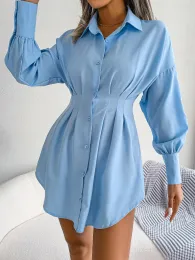 Abito autunno donna camicia abito lungo polsino cintura anteriore moda femminile comodi abiti casual pendolari