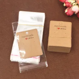 Geri 200pcs kraft küpe kartları+200pcs opp çantaları kağıt mücevher kartları kahverengi el yapımı küpe ekranlar moda aşk hediyesi kulak kartı