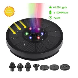 7 V/3 W schwimmender Solar-Wasserbrunnen, Garten-Wasserfall, bunte LED-Leuchten, solarbetriebene Brunnenpumpe, Teich, Vogelbad, Gartendekoration