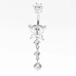 Chains 925 sterling silver belly button ring heart cubic zircon navel belly piercing jewelry
