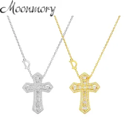 Halsband Moonmory Sterling Sier Plating Yellow Plating Gold Double Cross Religious Pendant Halsband för unisex japanska smycken