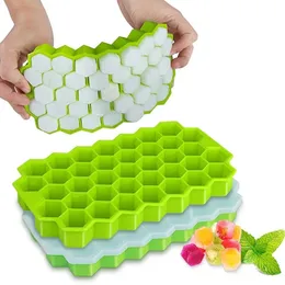 37 Holes Creative Honeycomb Ice Cube Tray Reusable Silicone Ice Mold Ice cube Maker BPA Free Ice Mould with Removable Lids