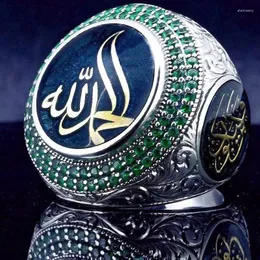 Anéis de cluster Vintage Islam Profeta Muhammad Anel de Cristal Azul Punk Estrela Saudita Turco Otomano CZ Declaração para Homens Boho Muçulmano Jóias