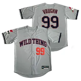 Dropshipping barato atacado Mens Ricky 'Wild Thing' Vaughn Branco Cinza Costurado Camisas de Beisebol