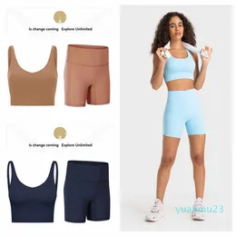 Sports BH Designers Womens Yoga Outfits Black Slim Women Sports vadderade tankar Leggings Set Fashion Summer Jogging Running Gym träning Fitness Wear Luluemon Bra