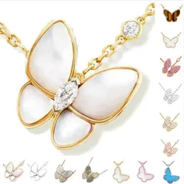Designer colar de jóias de luxo colares de borboleta para mulheres Red Bule White Shell rosa ouro platina pingente presente de casamento aço inoxidável atacado para revendaQ2