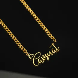 Punk Curb Chain Name Necklaces For Women Stainless Steel Old English Letter Clavicle Chain Necklaces Pendant Collares Para Mujer 240221