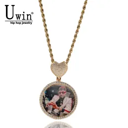 Ожерелья Uwin, медальоны памяти на заказ, ожерелье с фото, DIY сердце/корона, пуговица, круглая подвеска с фотографиями для женщин, Iced Out, хип-хоп, ювелирные изделия, подарки