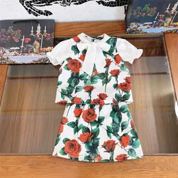 Vintage Floral Puff sleeves two pcs sets fashion summer kids girls pricess chiffion sets print florals childrens outfits skirts childrens clothes