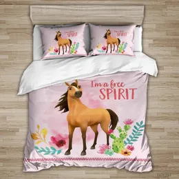 Sängkläder sätter djurhäst täcke täcke täcke täcke 3D kudde fall dubbel full kung drottning tvilling singel 3 st hem texil