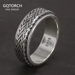 Anéis 925 prata esterlina anéis rotativos para homens e mulheres simples corda de cânhamo tipo girador vintage jóias masculinas