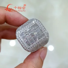 Ringe Rechteck Echt Voller Moissanit Ring Männer und Frauen Sterling Silber Runde Brillante Diamanten Verlobung Männlich Hochzeit Schmuck