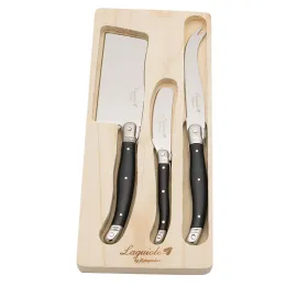 Sets 3pcs Laguiole Cheese Spreader Knives Set Black Plastic Handle Butter Knife Cake Bread Cutter in Wood Box Restaurant Cutlery Bar