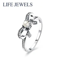 Autentyczny 100% 925 Srebrny srebrny Pierścienie Pearl Pierścień L Women Sterling Srebrna Walentynki Biżuteria 18179295t