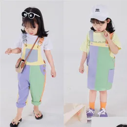 Overalls 6604C Children Clothes Brother Sister 2023 Summer Color Matching Boys Strap Pant Cotton Girls Skirt Overskirt Drop Delivery Dhapm