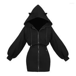 Kvinnors hoodies hoodie harajuku långa tröja kvinnor svart punk gotiska hoody damer zip-up 2024 vår söt öron katt