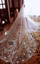 Wedding Bridal Veils 2T Cathedral Length 3m Long Star Lace Applique Veil With Comb7229915