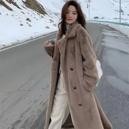 Fur Environmentally Friendly Fur Outwear Women's Winter 2023 New Mid Length Doublebreasted Long Sleeved Warm Mink Fur Plush Coat